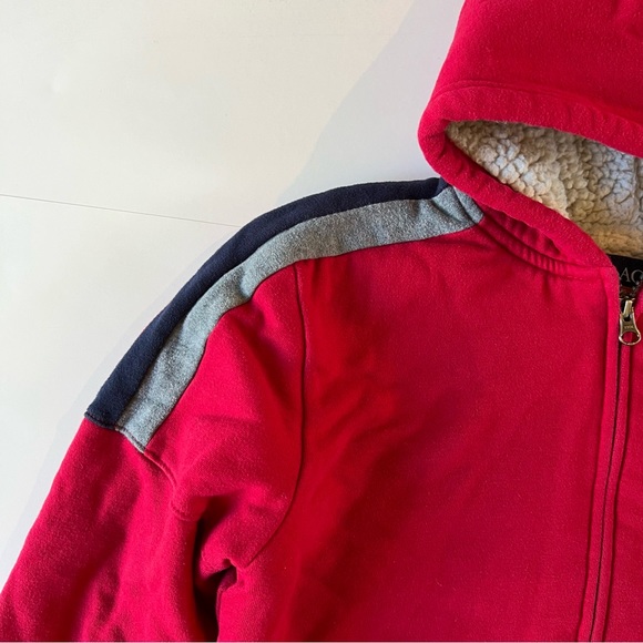 The Children's Place XL 14 Red Blue Gray Sherpa Lined Jacket Zippered Hoodie - Picture 4 of 5